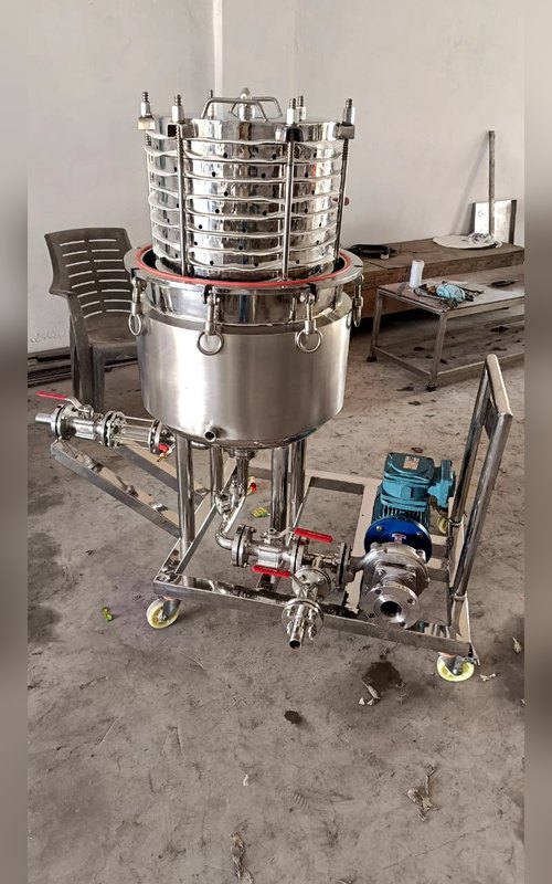 Chemtech Enterprise stainless steel sparkler filter – open plate stack view on mobile trolley – photo 19